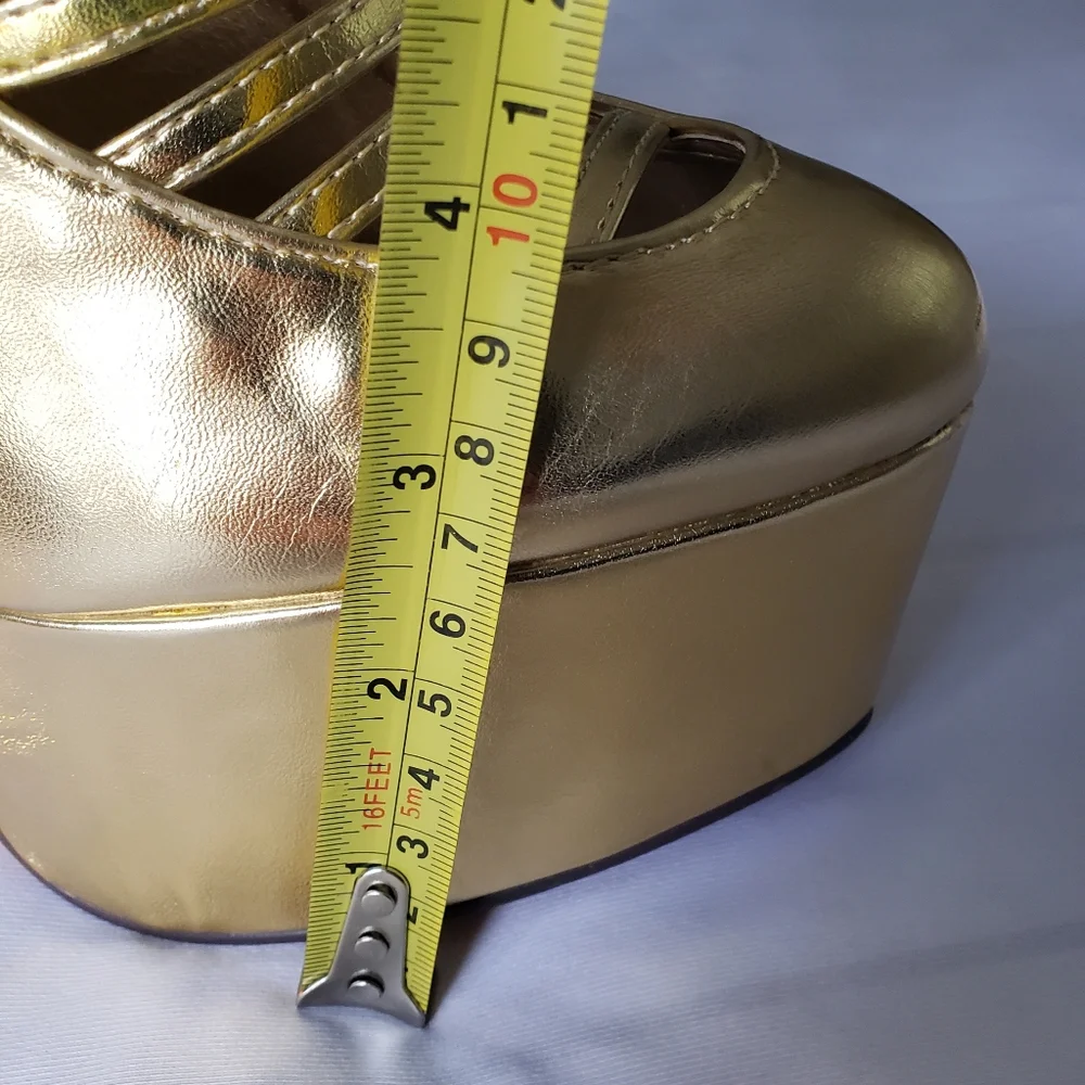 Gold Strappy High Heel Platform Sandal - Women - Picture 4 of 7